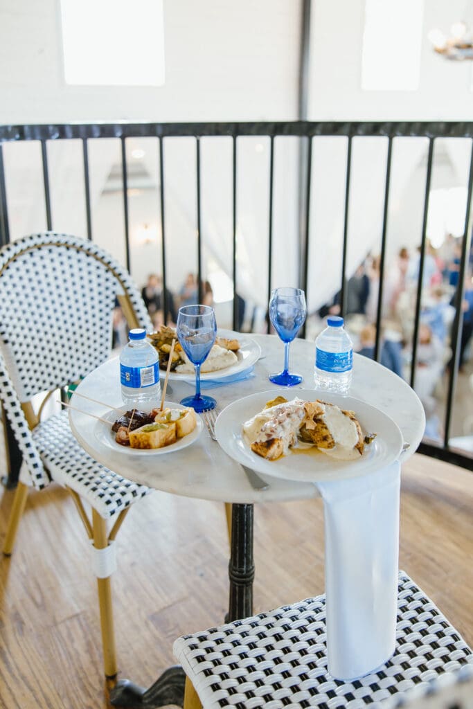 Cocktail hour food and table details at The Barn at Paradise Place